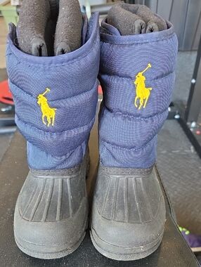Polo by Ralph Lauren Navy and Black Kids Snow Boots with Yellow Pony Logo